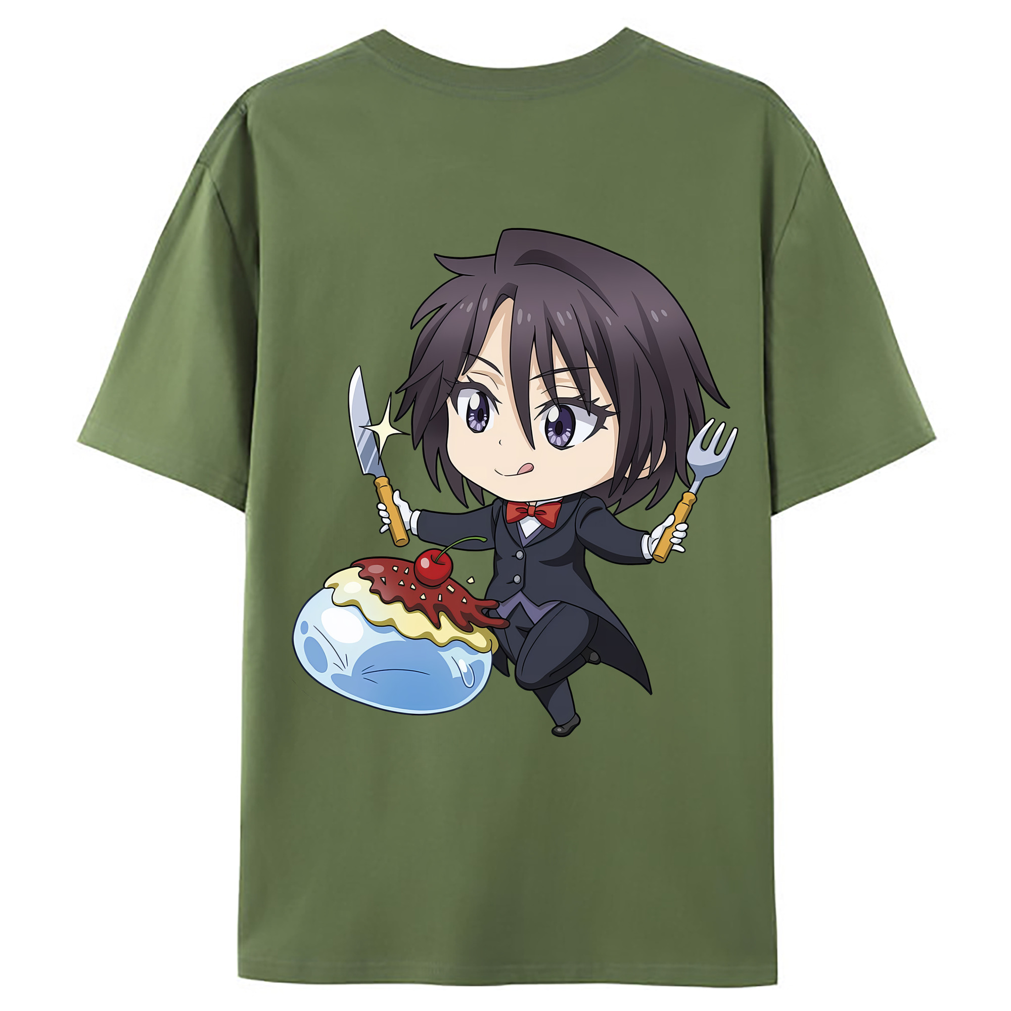 （画像用） 転スラ Regarding Reincarnated to Slime 綿100％ メンズ半袖Tシャツ（バックプリント） 通気性